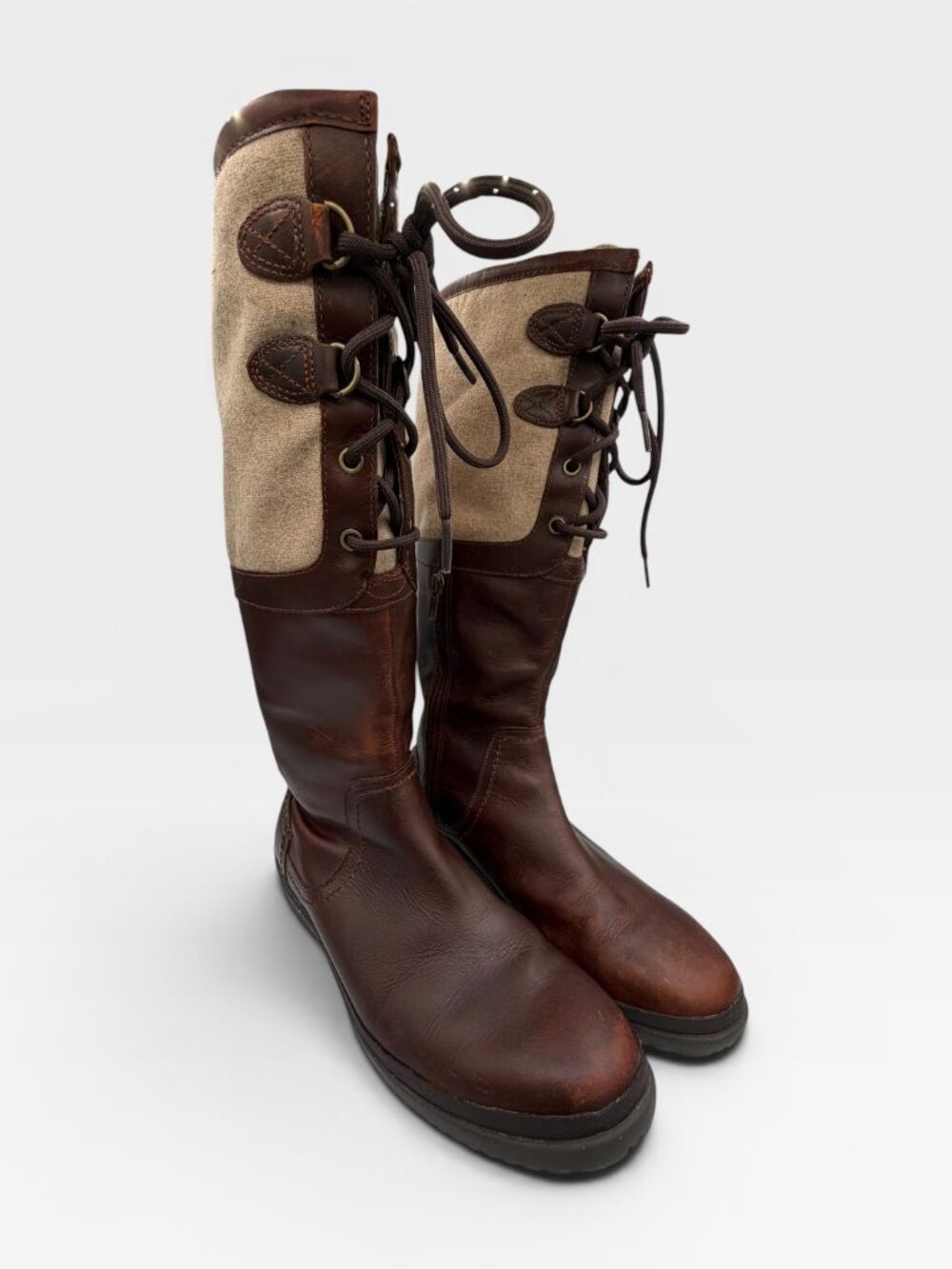 UGG Elsa Brown Leather and Fabric Boots